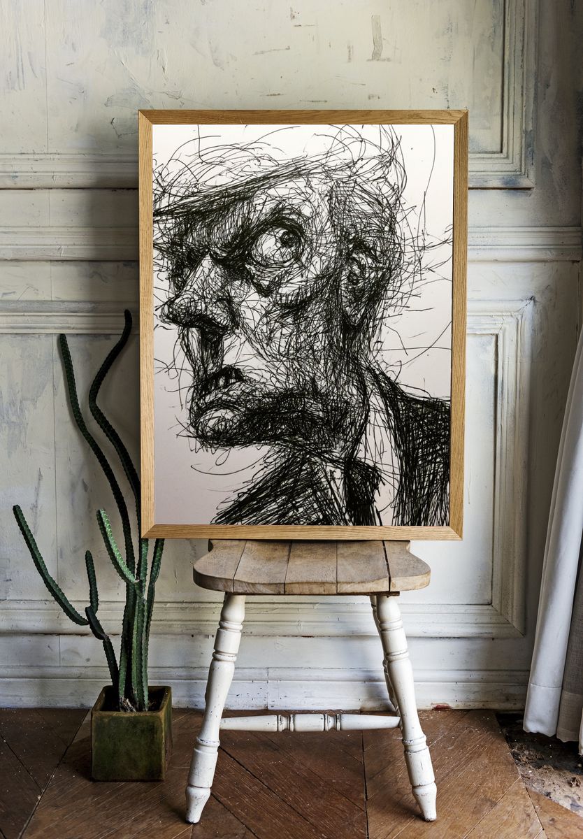 Abstract Scribble Face Print. — room view 1