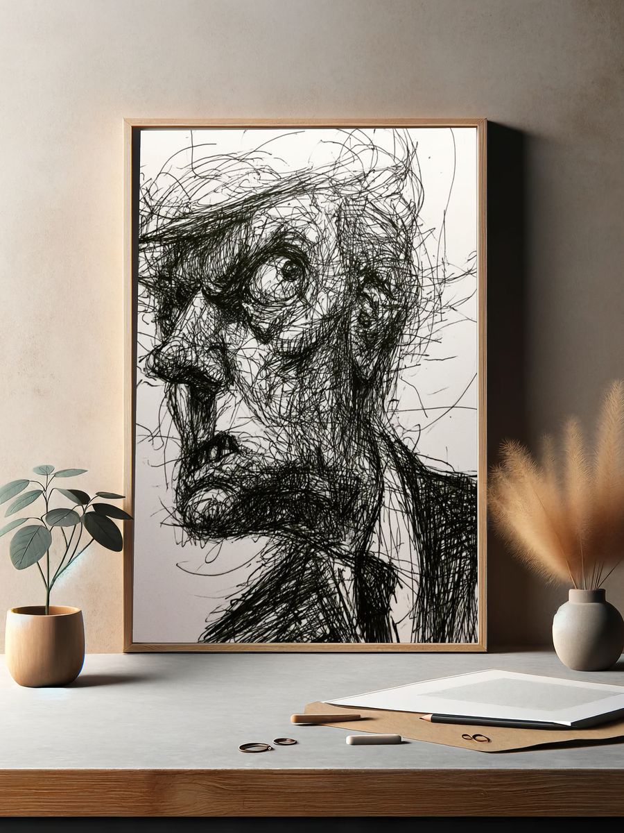 Abstract Scribble Face Print. — room view 2