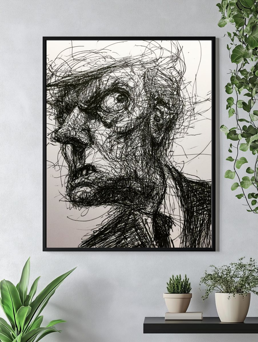 Abstract Scribble Face Print. — room view 4