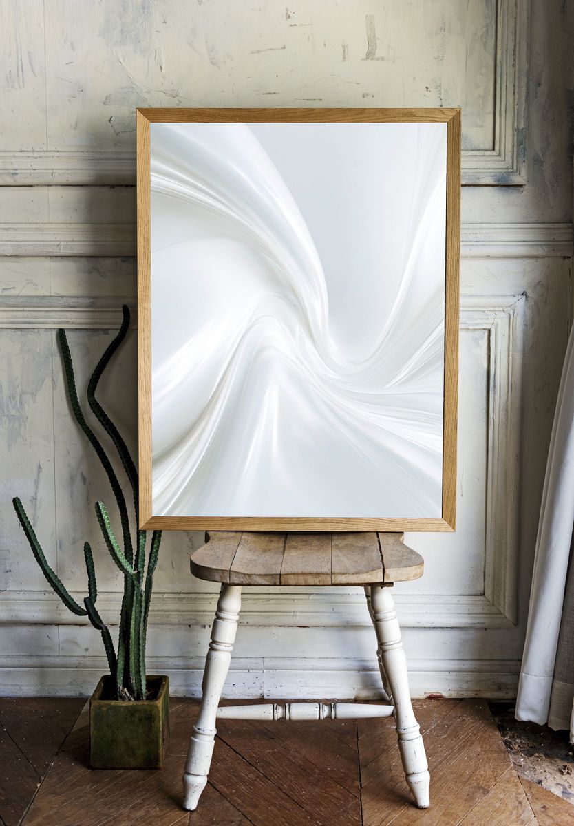 White Silk Swirl Abstract Poster. room preview
