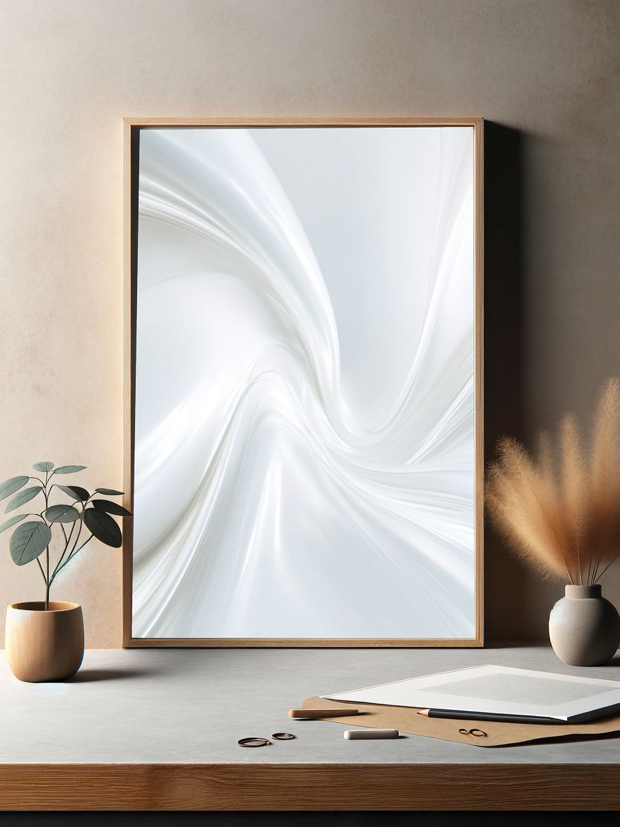 White Silk Swirl Abstract Poster. — room view 2
