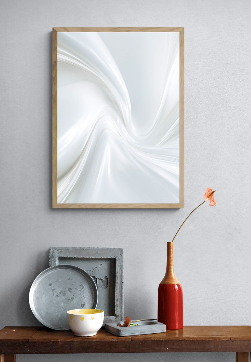 White Silk Swirl Abstract Poster. — room view 3