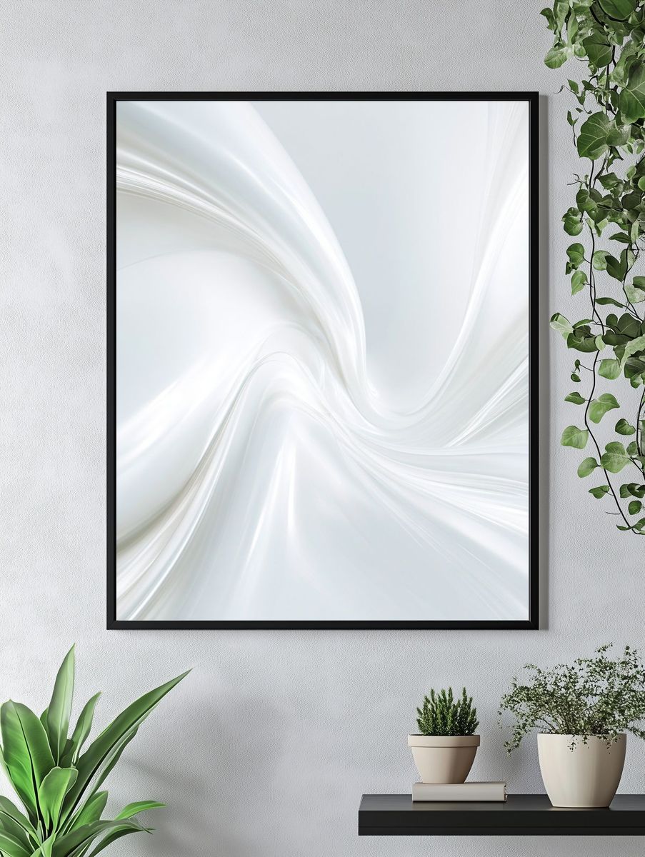 White Silk Swirl Abstract Poster. — room view 4