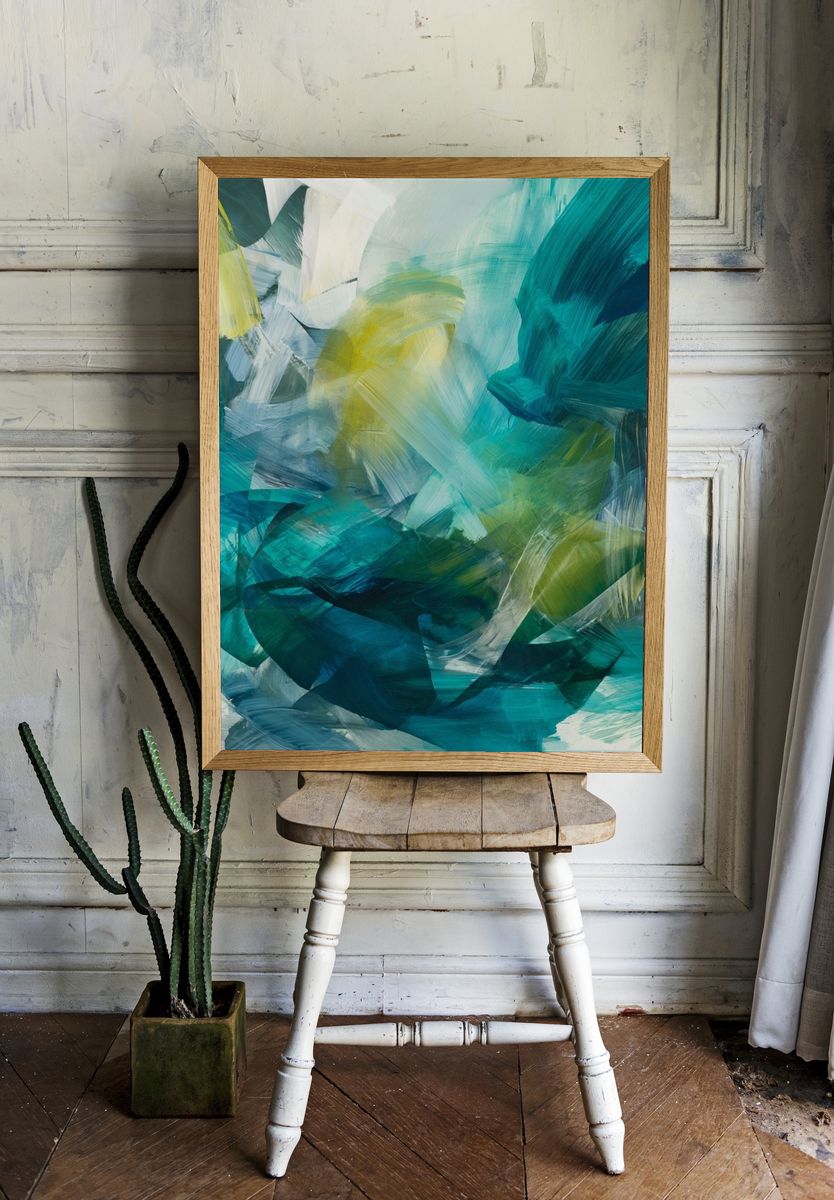 Teal Brushstroke Abstract Poster room preview
