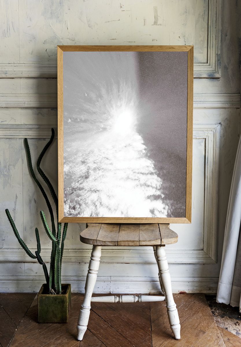 Silver Burst Abstract Print. room preview