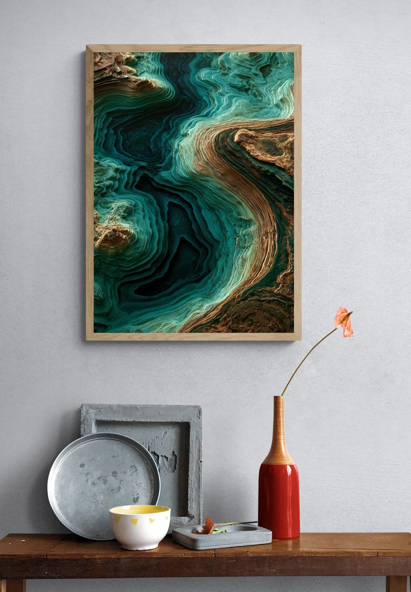 Turquoise Strata Abstract Poster. — room view 3