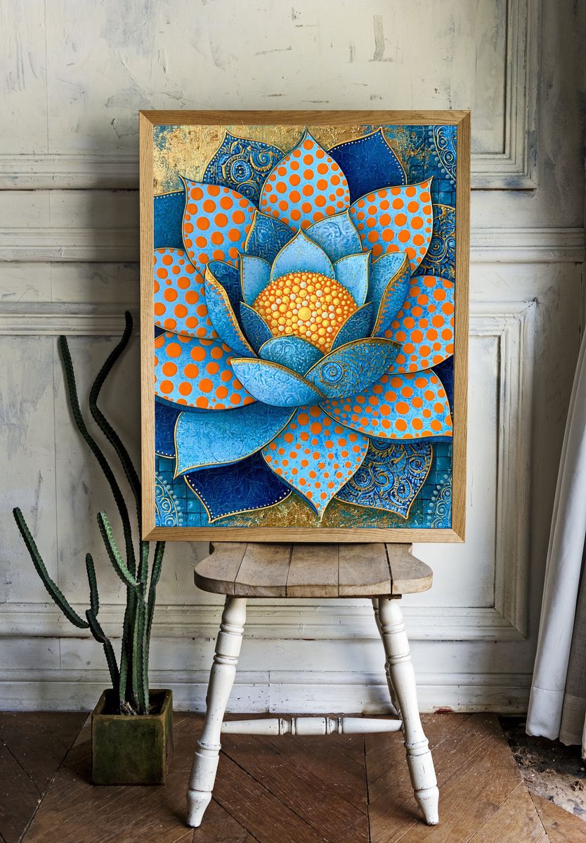 Blue Lotus Floral Abstract Poster. — room view 1
