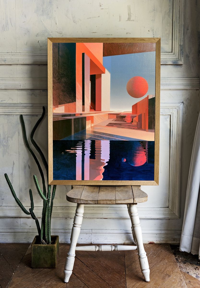 Surreal Geometric Landscape Print. — room view 1