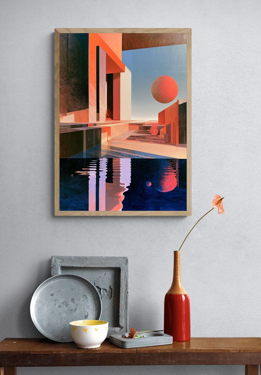 Surreal Geometric Landscape Print. — room view 3