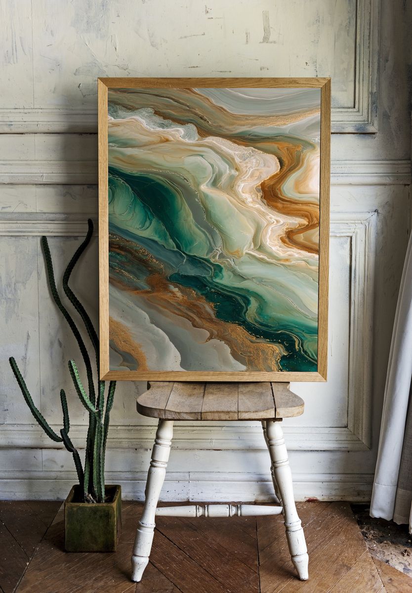 Emerald Marble Flow Abstract Poster room preview