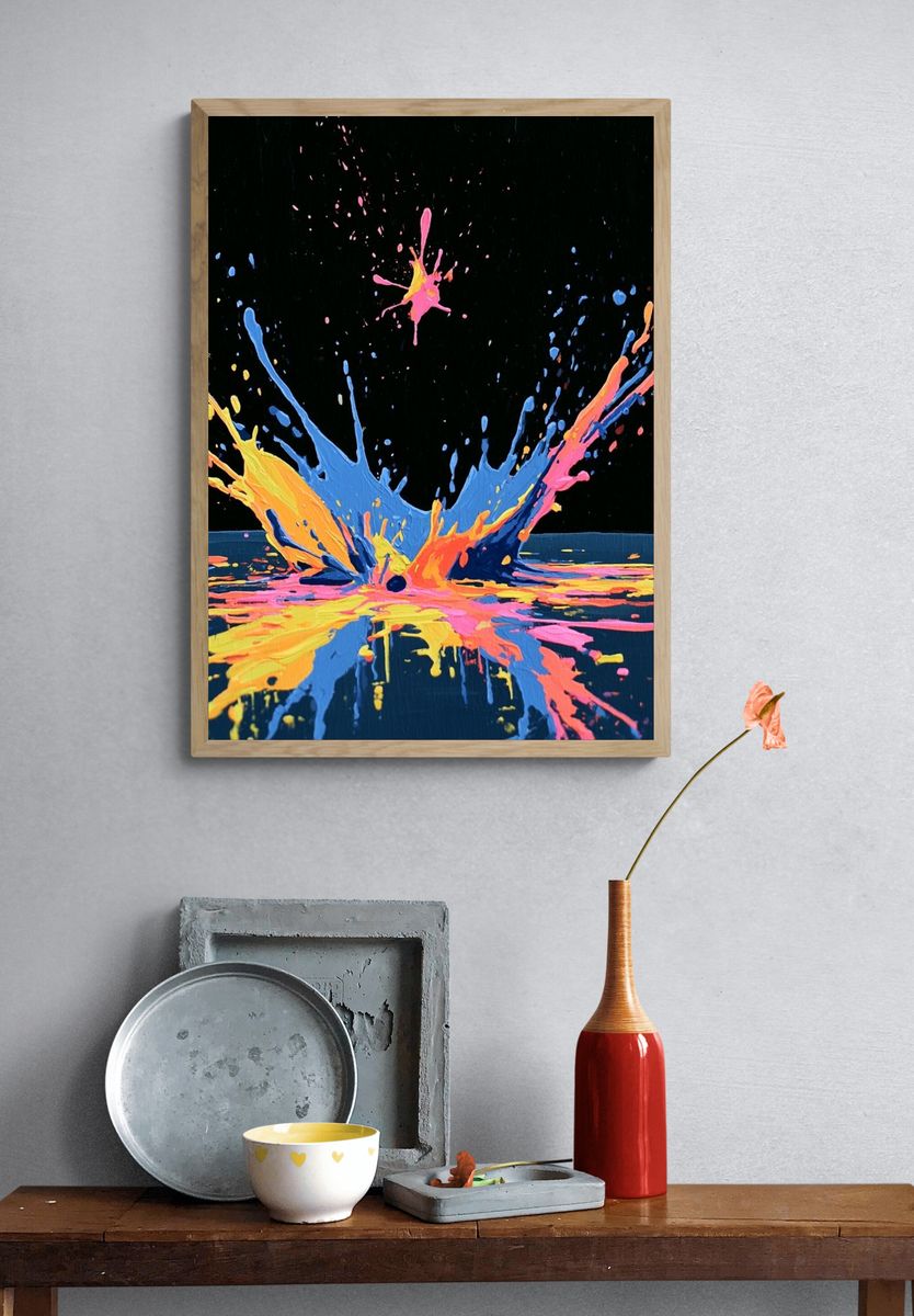 Neon Paint Splash Abstract Poster. — room view 3