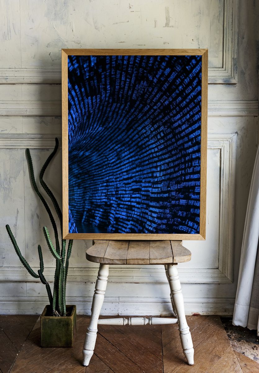 Blue Digital Tunnel Abstract Poster. — room view 1