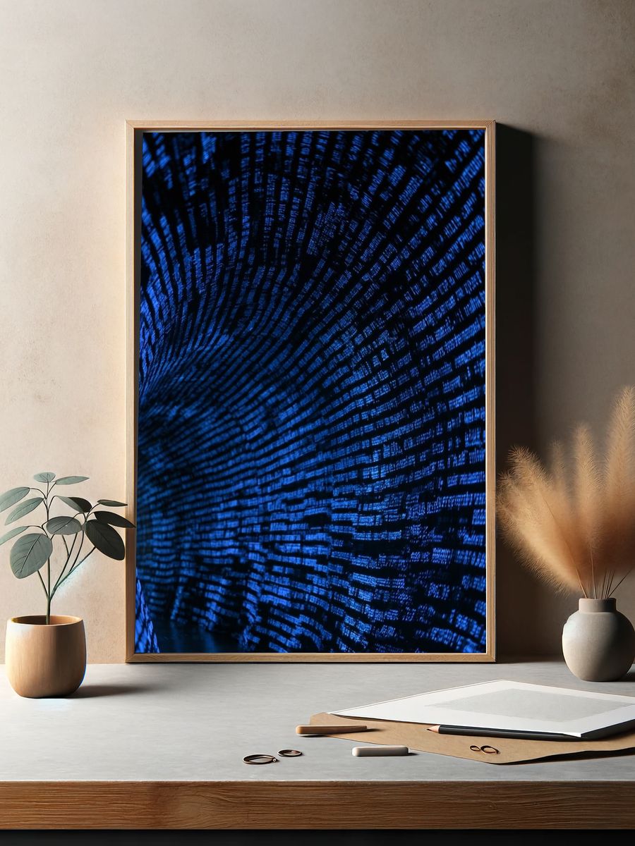 Blue Digital Tunnel Abstract Poster. — room view 2