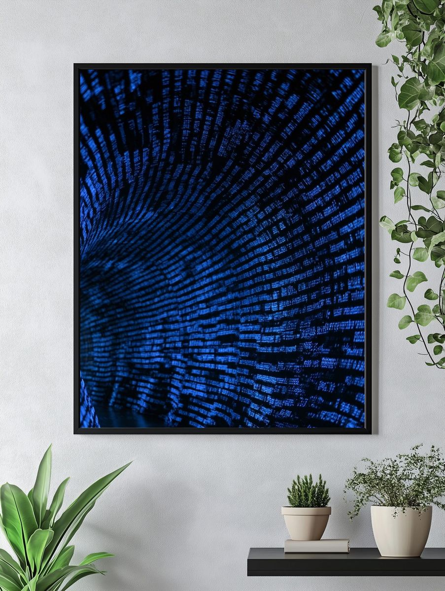 Blue Digital Tunnel Abstract Poster. — room view 4