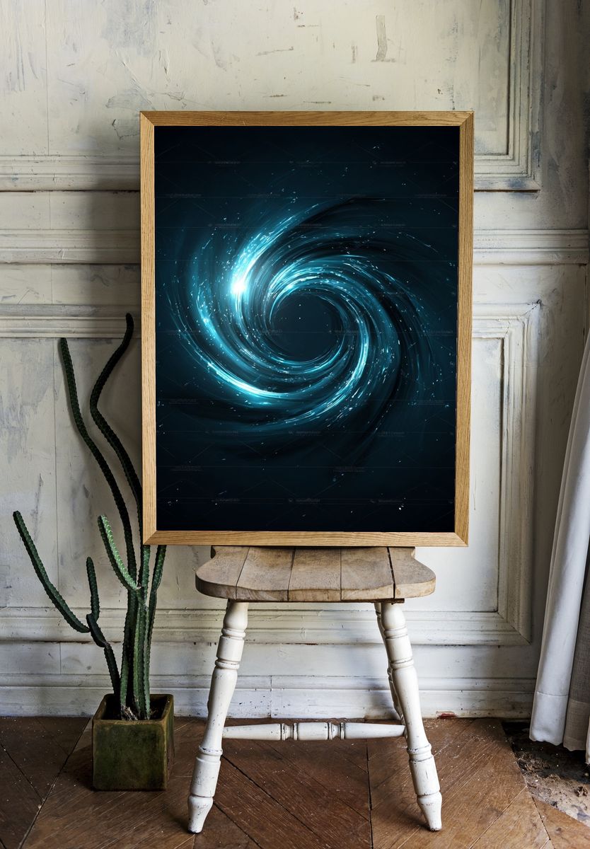 Blue Cosmic Spiral Abstract Poster. — room view 1