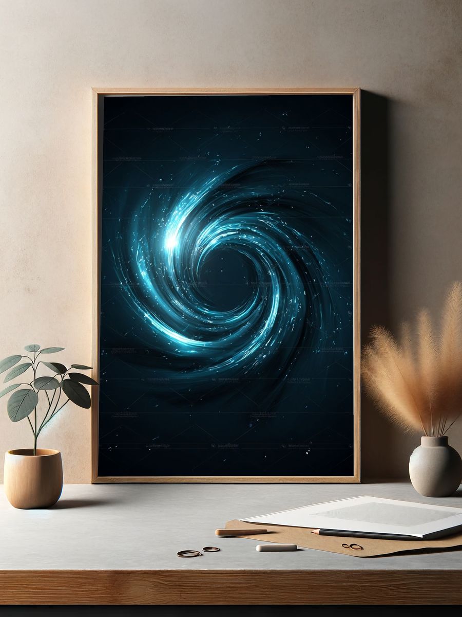 Blue Cosmic Spiral Abstract Poster. — room view 2