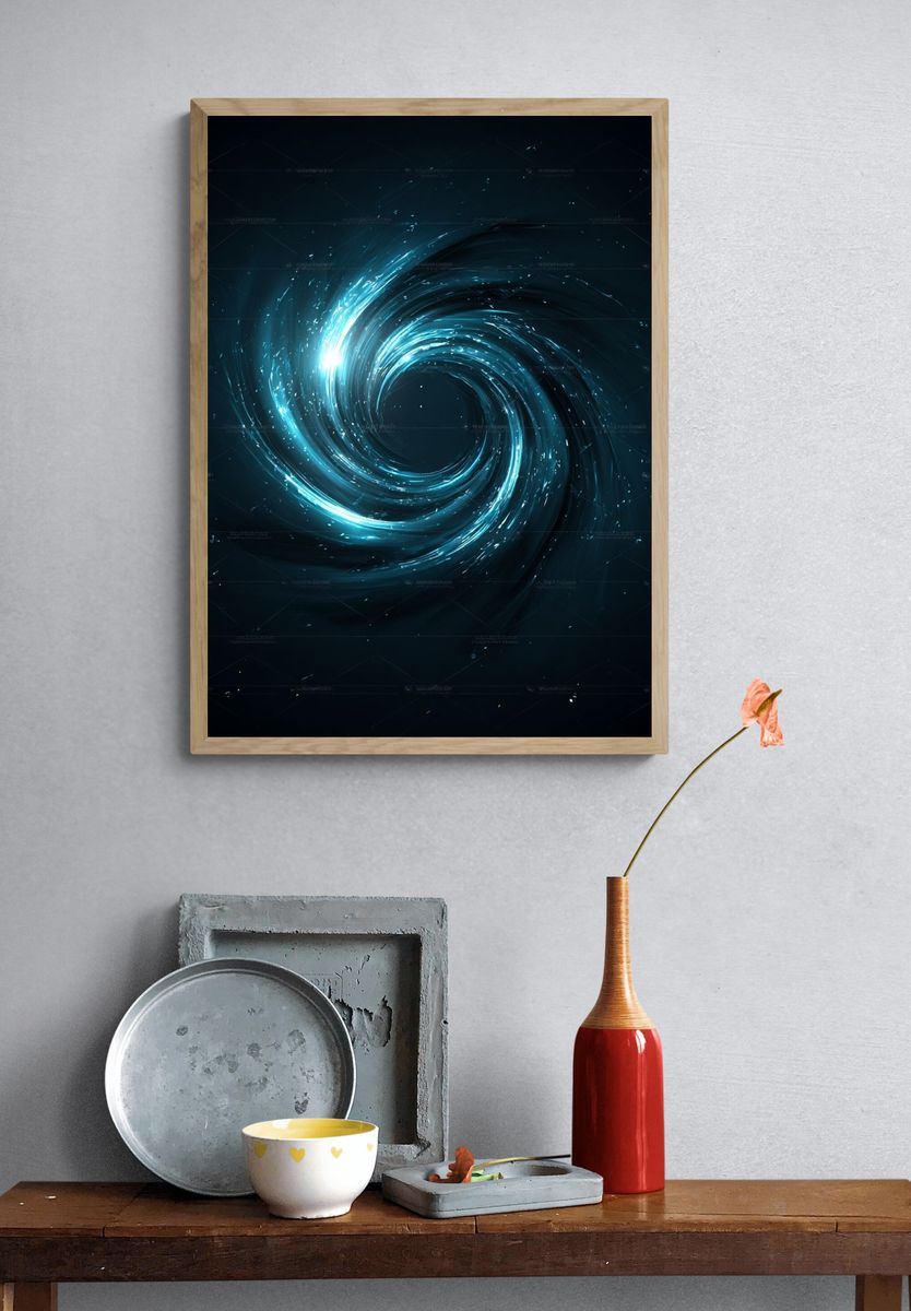 Blue Cosmic Spiral Abstract Poster. — room view 3