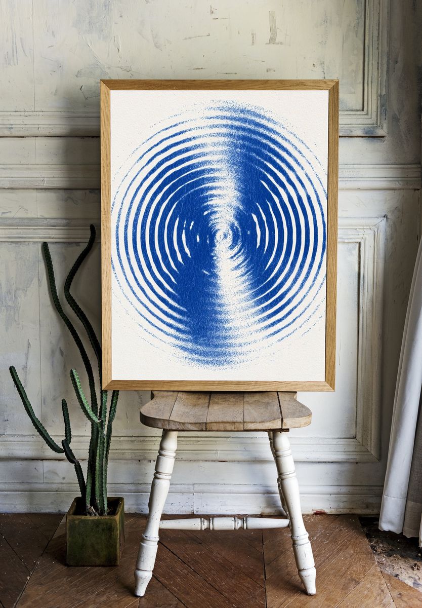Blue Concentric Ripple Abstract Poster. — room view 1