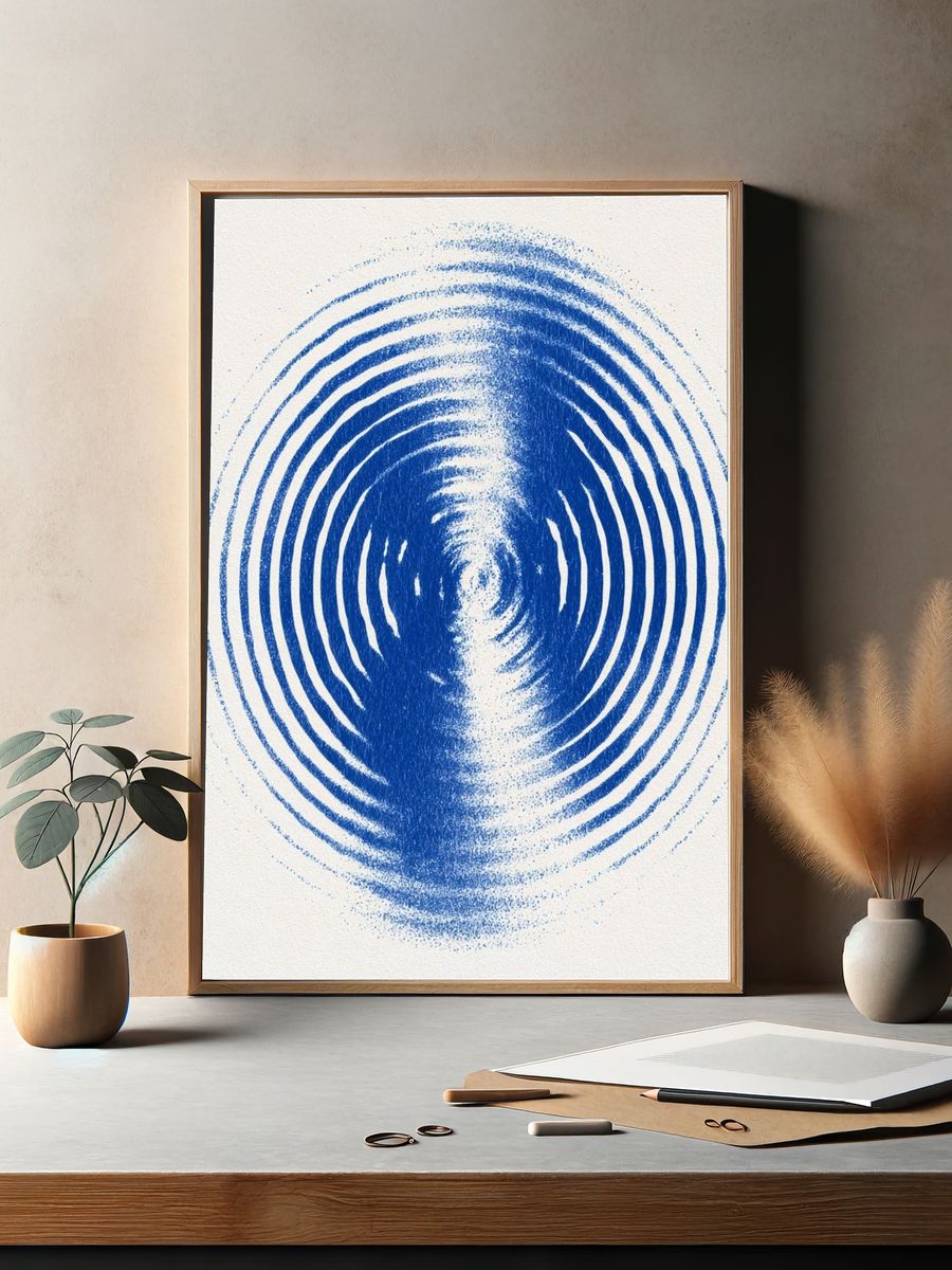 Blue Concentric Ripple Abstract Poster. — room view 2