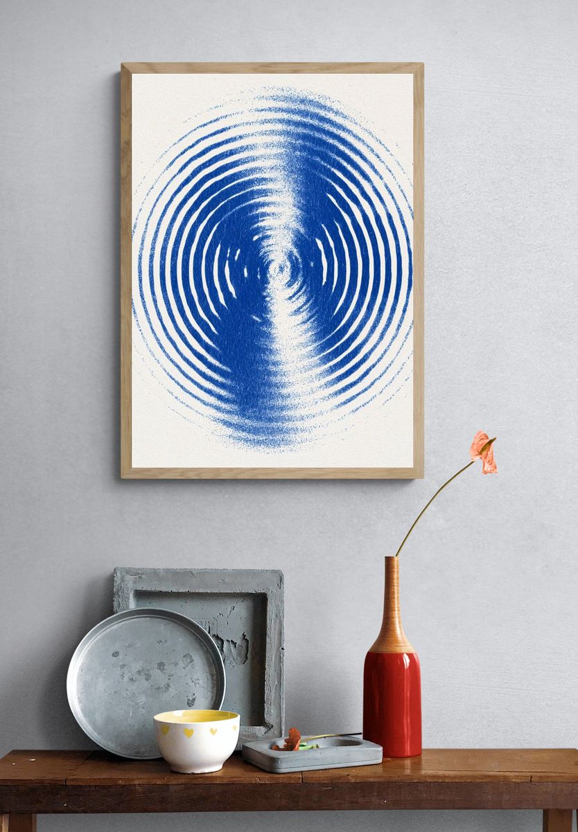 Blue Concentric Ripple Abstract Poster. — room view 3
