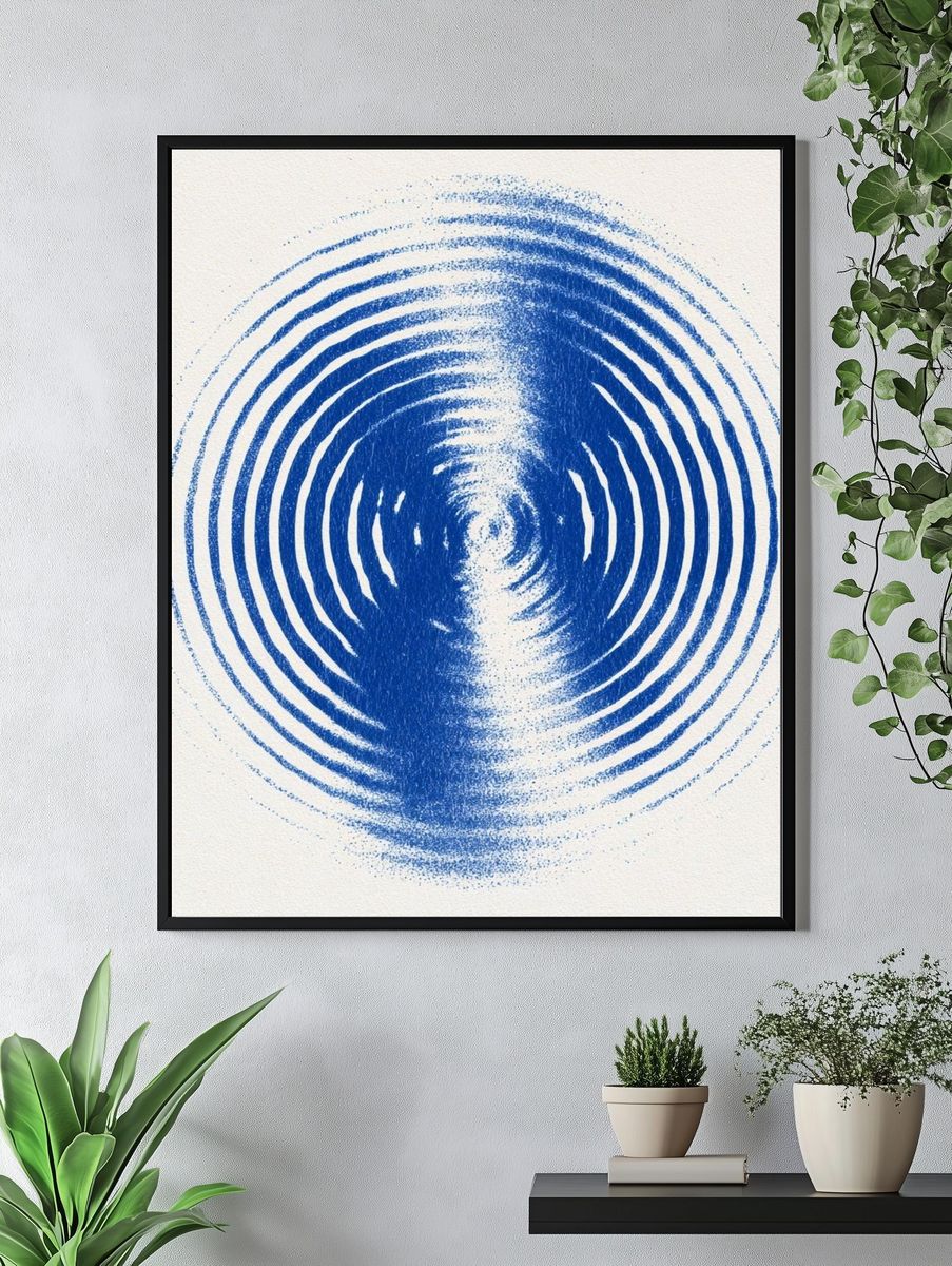 Blue Concentric Ripple Abstract Poster. — room view 4