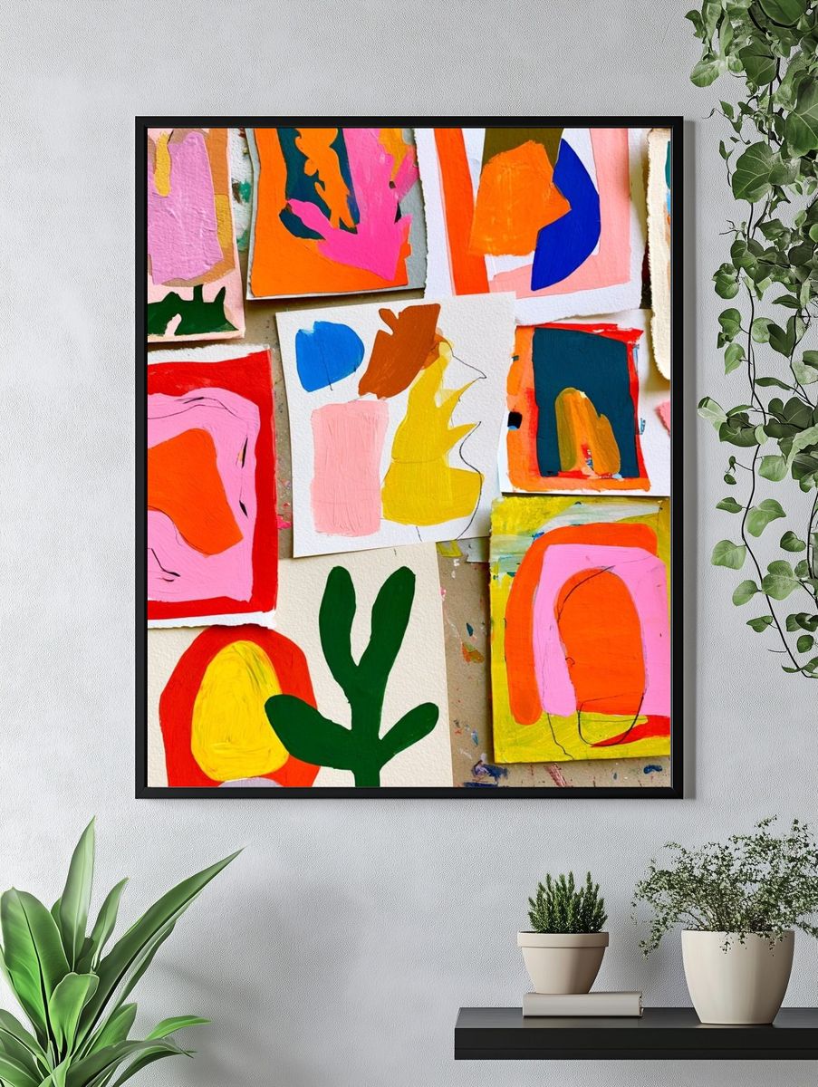 Colorful Abstract Collage Poster. — room view 4