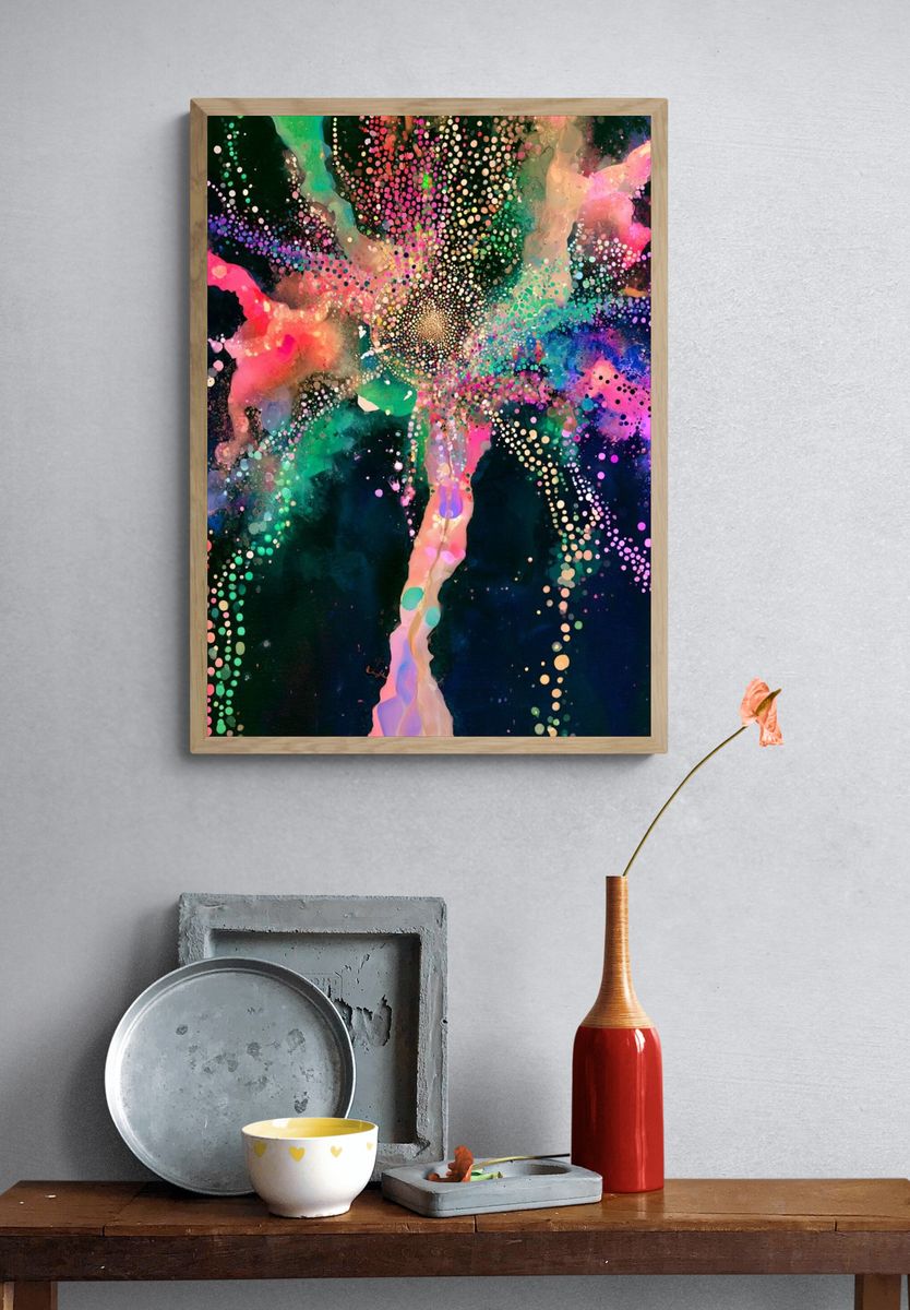 Neon Cosmic Burst Abstract Poster. — room view 3