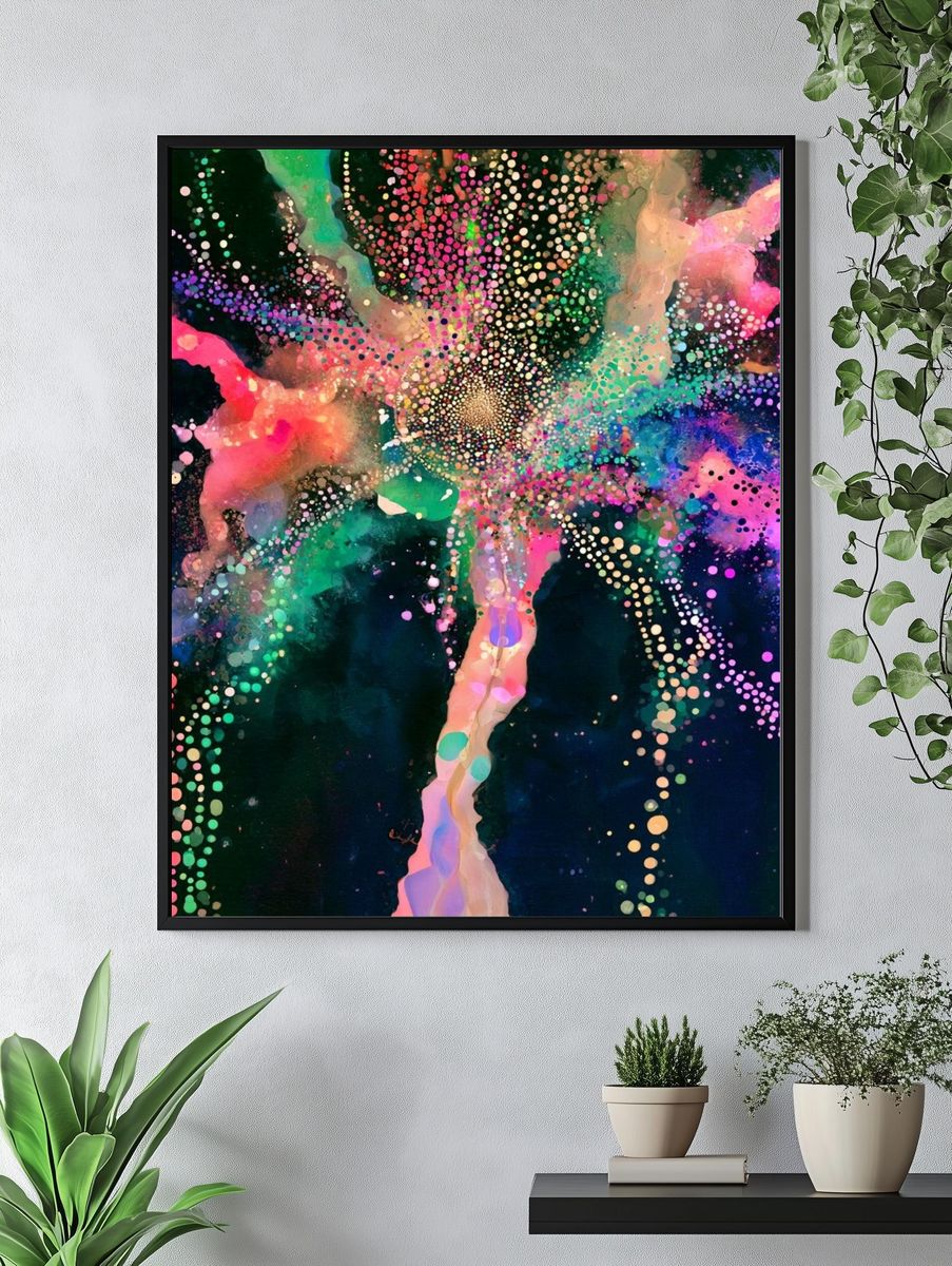 Neon Cosmic Burst Abstract Poster. — room view 4
