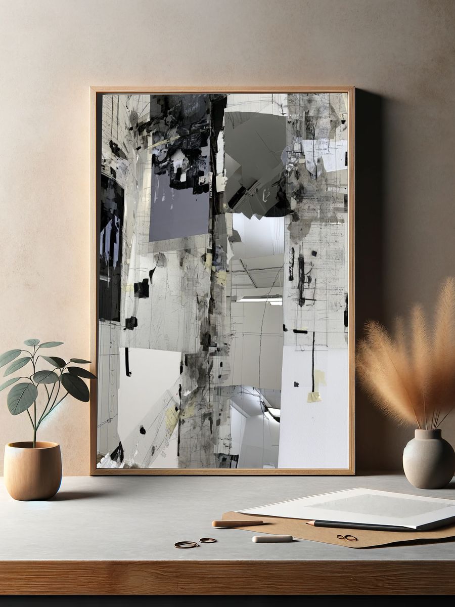 Monochrome Architectural Collage Poster. — room view 2