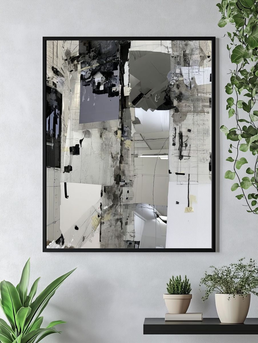 Monochrome Architectural Collage Poster. — room view 4