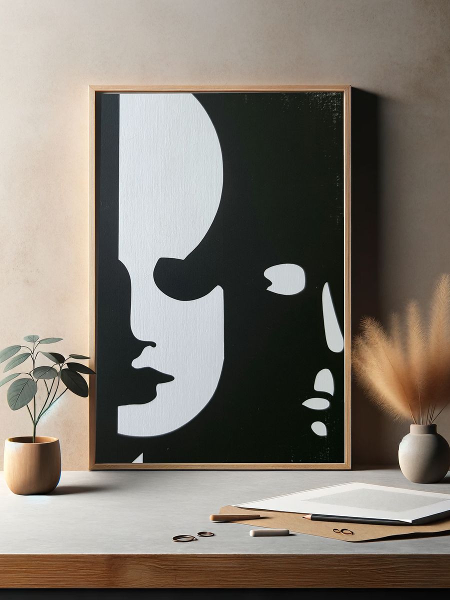 Monochrome Face Silhouette Abstract Poster. — room view 2
