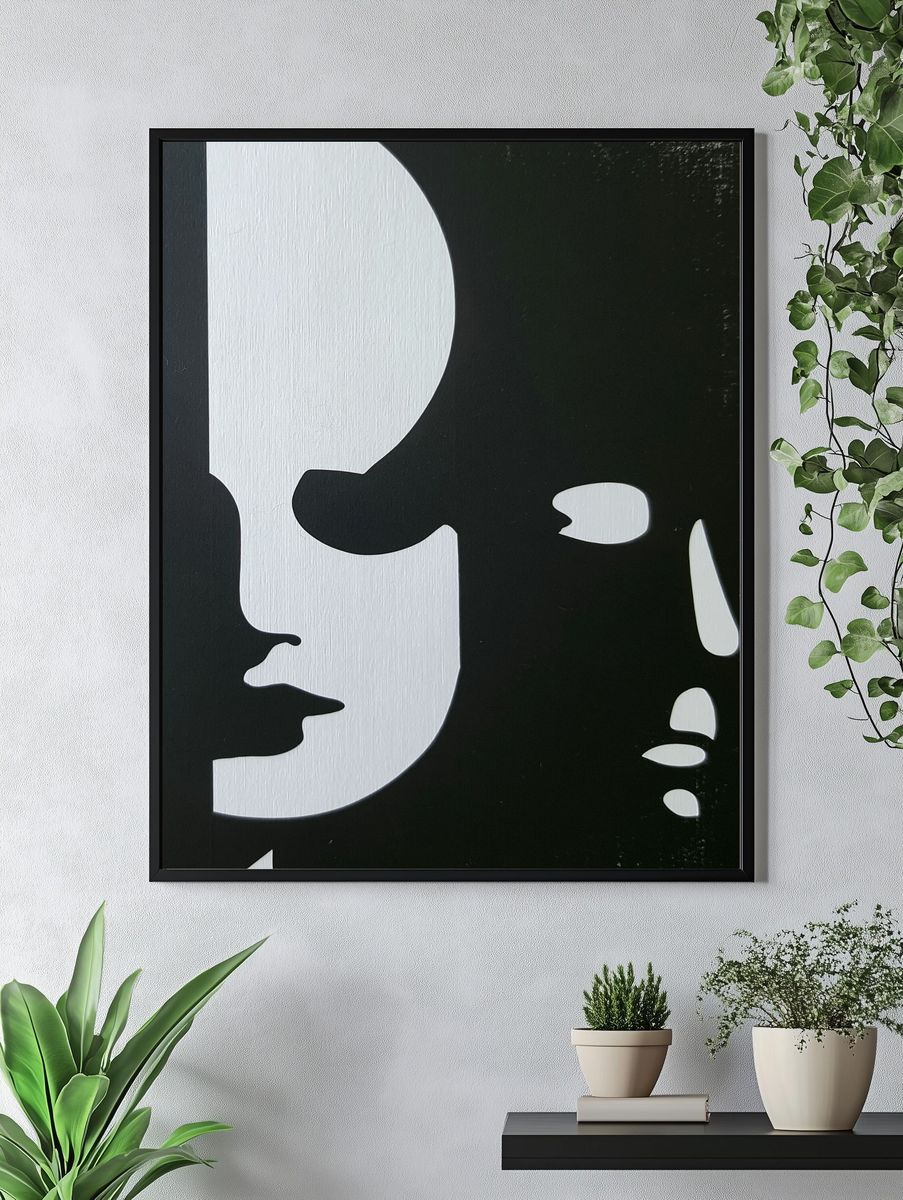 Monochrome Face Silhouette Abstract Poster. — room view 4