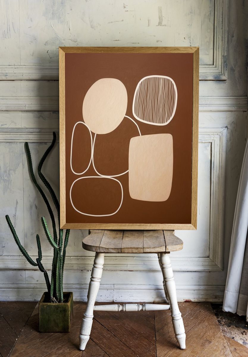 Earth Tone Abstract Shapes Poster. — room view 1