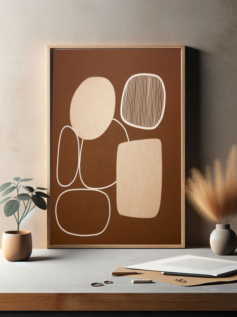 Earth Tone Abstract Shapes Poster. — room view 2