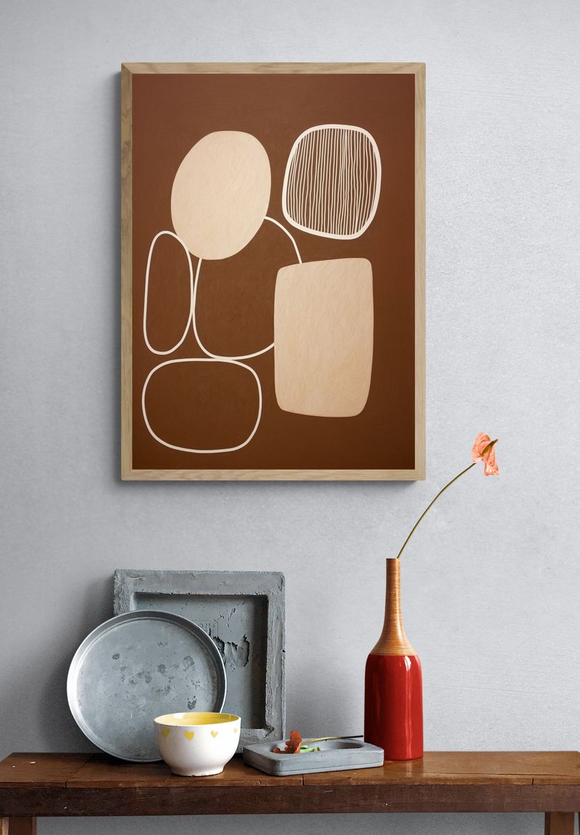 Earth Tone Abstract Shapes Poster. — room view 3