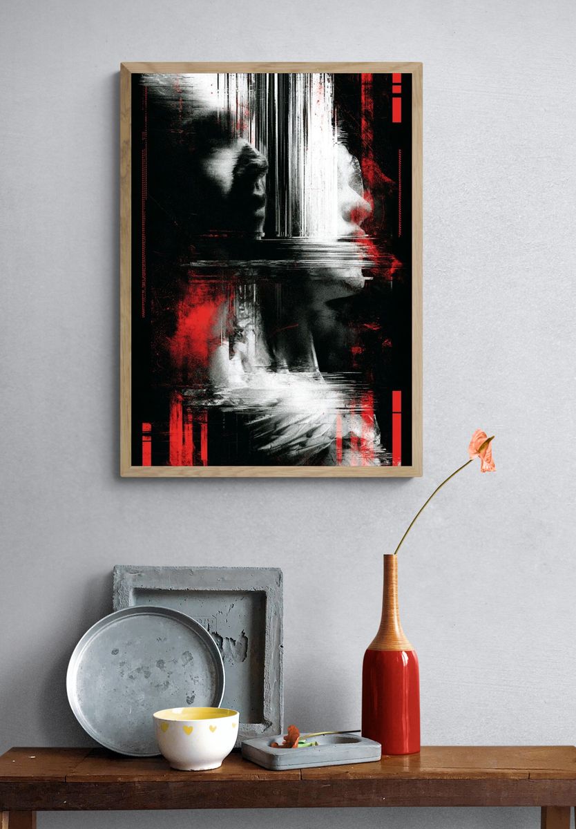 Glitch Noir Abstract Poster. — room view 3