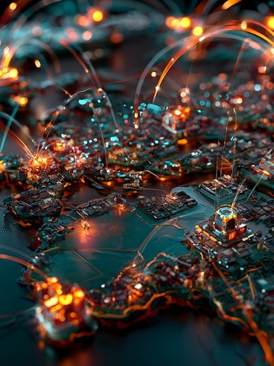 Neon Circuit Cityscape Print. poster