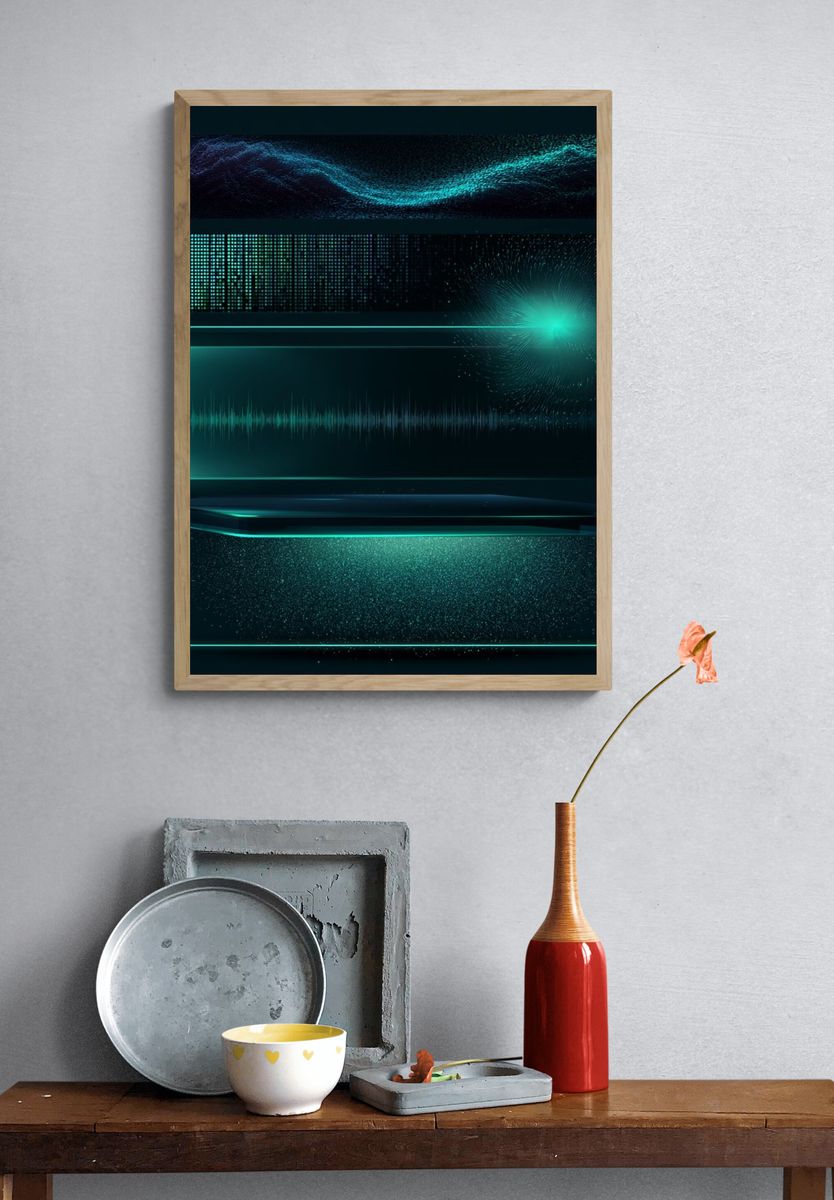 Neon Data Wave Abstract Poster. — room view 3