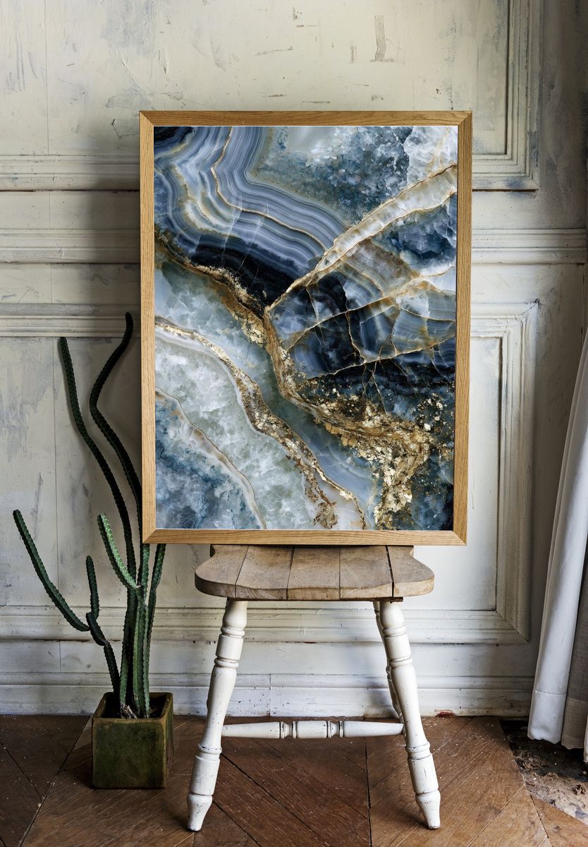 Blue Agate Marble Abstract Poster. — room view 1