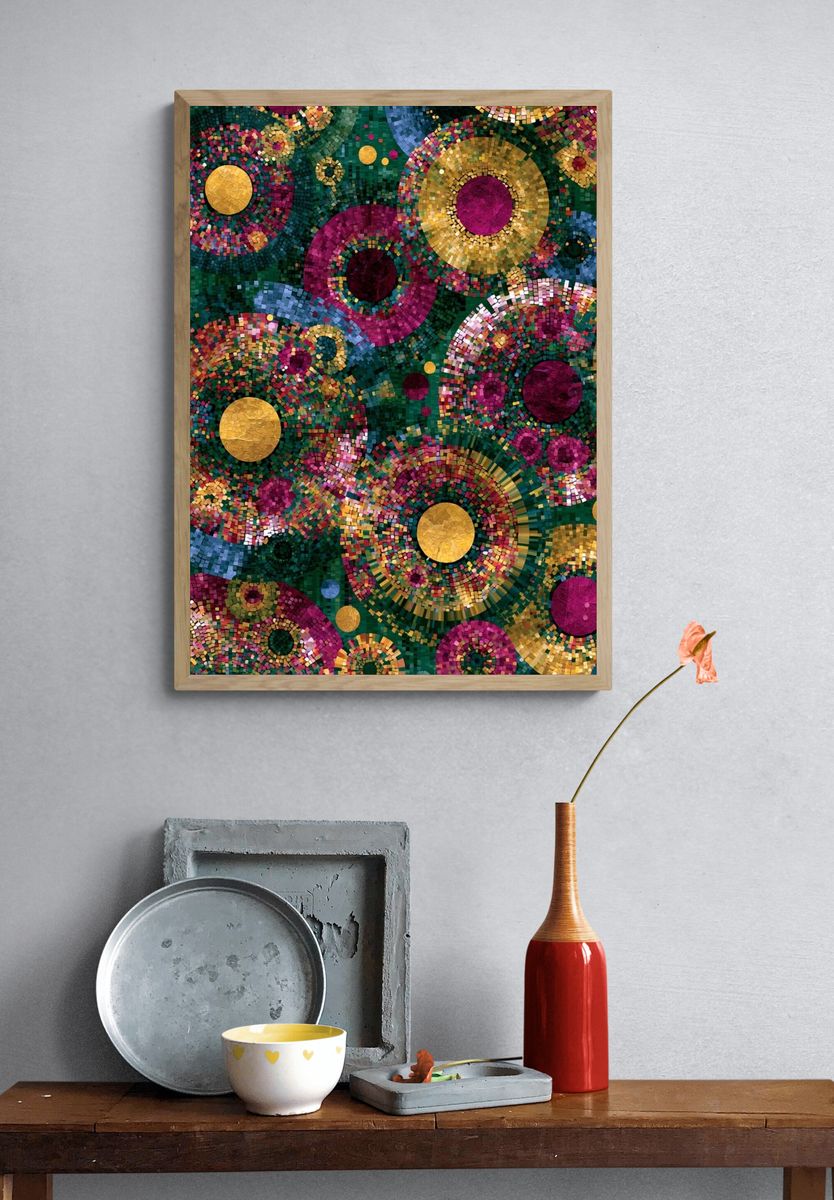 Mosaic Circles Abstract Poster. — room view 3