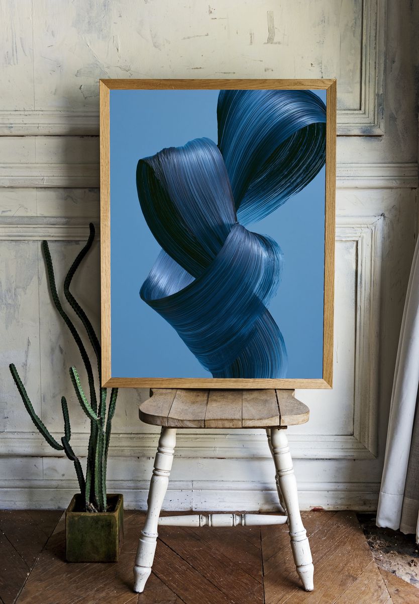 Blue Ribbon Abstract Print. — room view 1