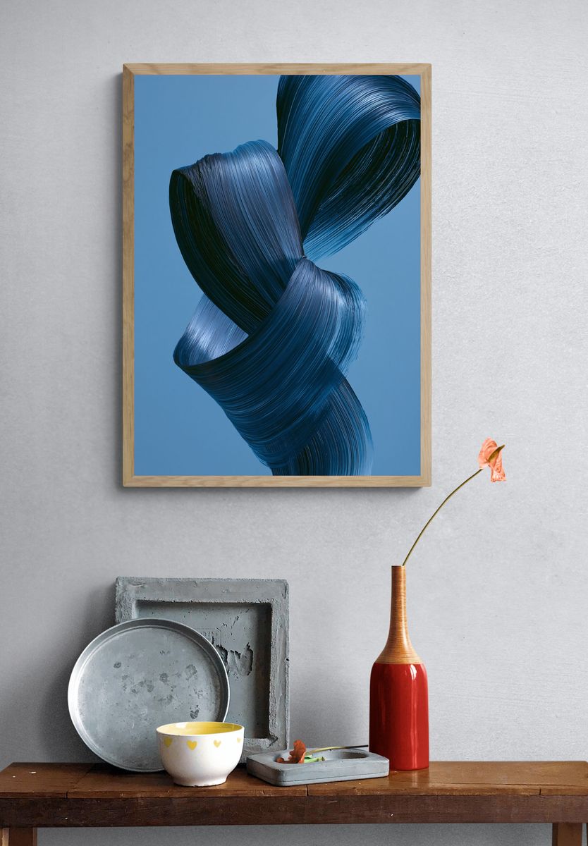 Blue Ribbon Abstract Print. — room view 3