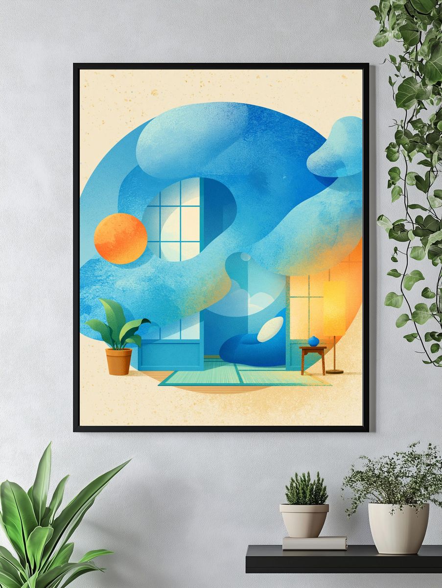 Abstract Blue Interior Poster. — room view 4