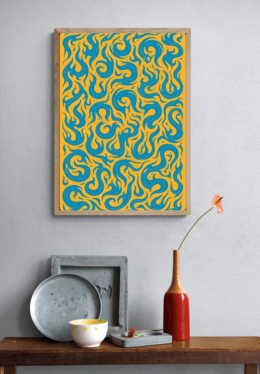 Swirling Teal Pattern Abstract Poster. — room view 3