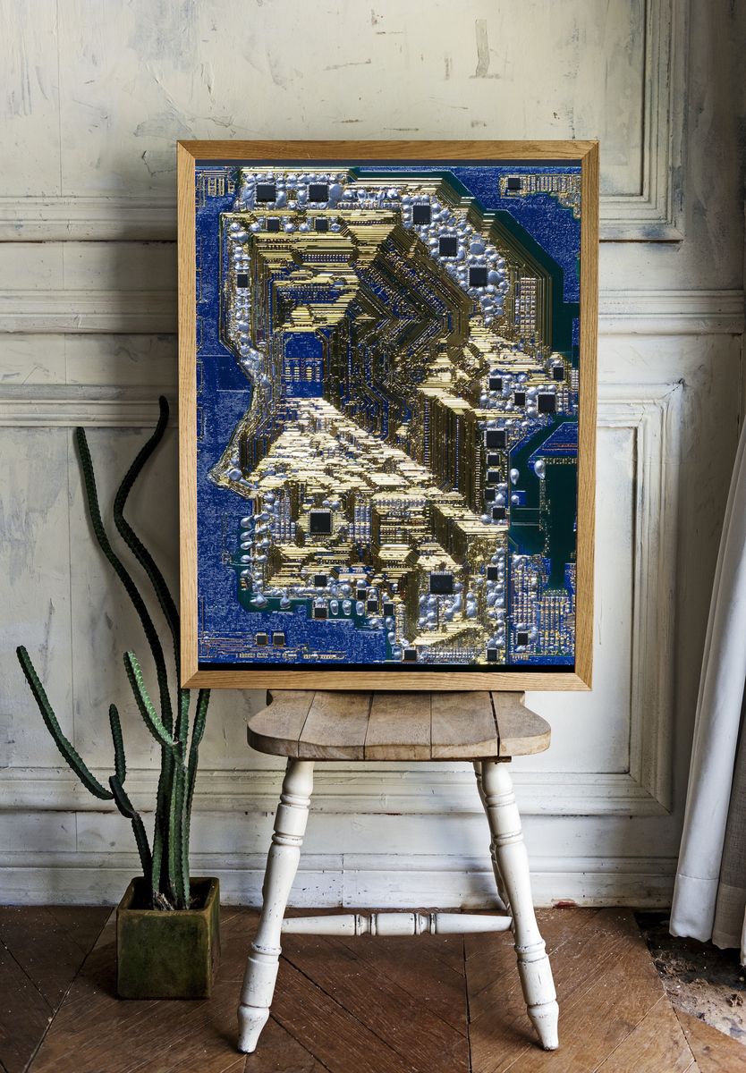 Circuit Face Abstract Print. room preview