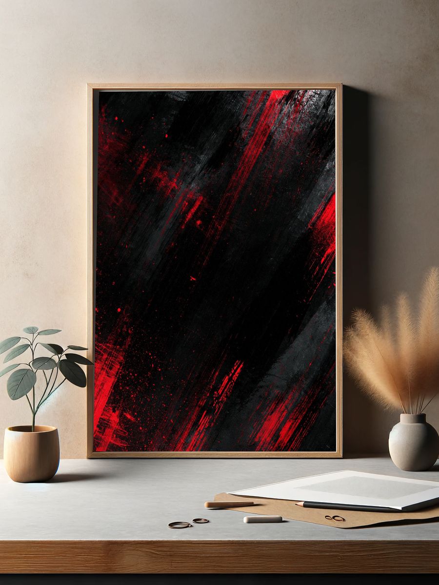 Crimson Slash Abstract Poster. — room view 2