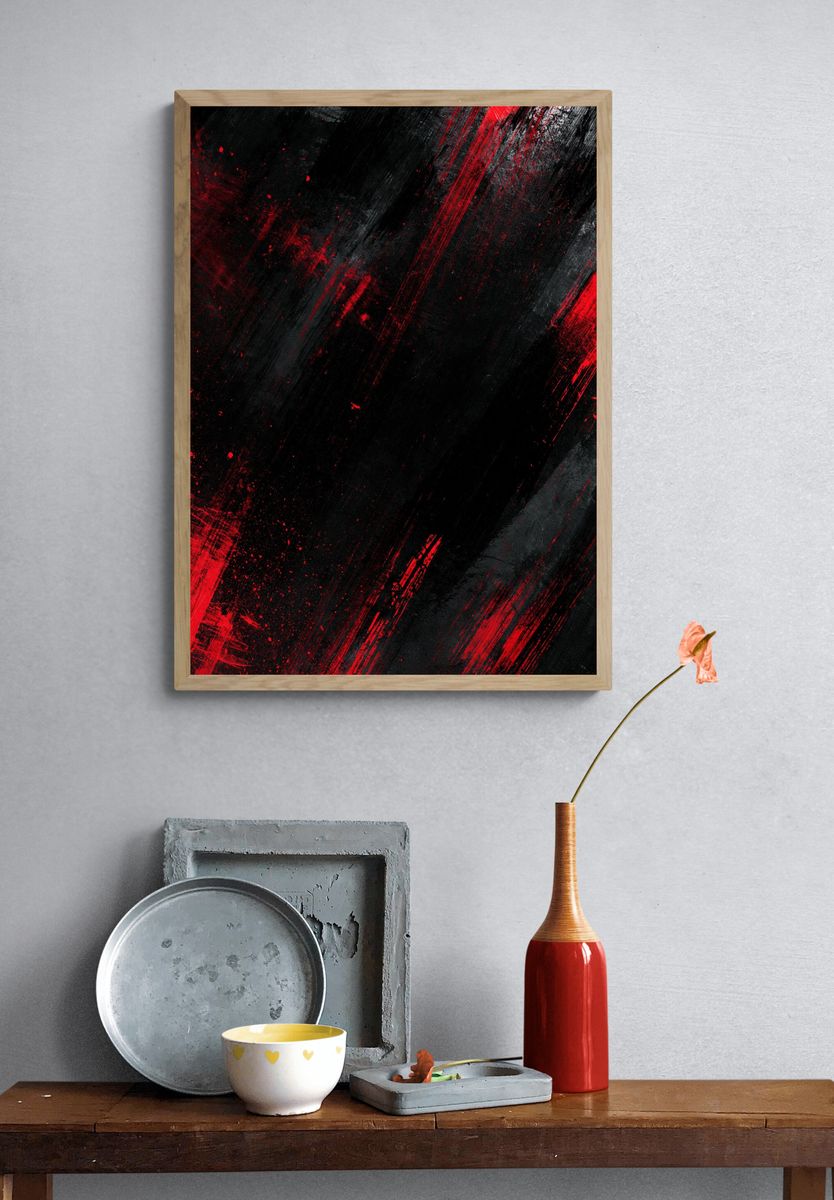 Crimson Slash Abstract Poster. — room view 3