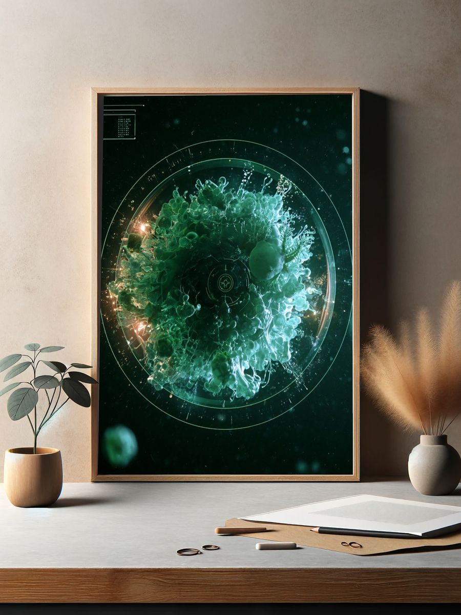 Futuristic Green Orb Abstract Poster. — room view 2
