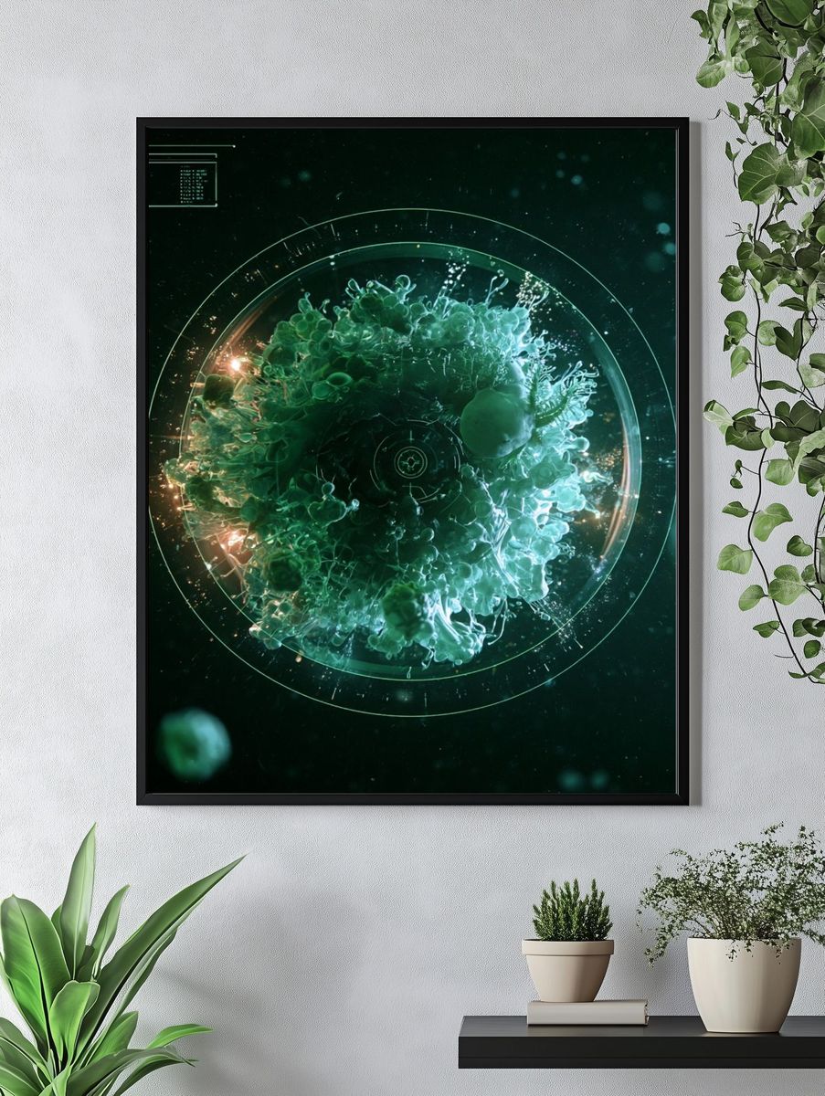 Futuristic Green Orb Abstract Poster. — room view 4