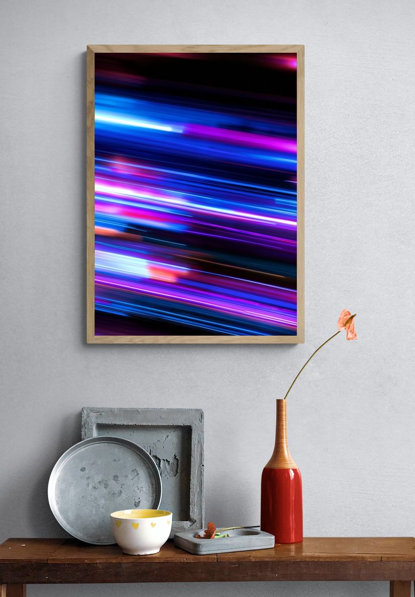Neon Light Streaks Abstract Poster. — room view 3